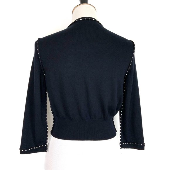 Vintage Carlisle Knit Silk Blend Crop Cardigan Polka Dot Trim Sz S - Picture 13 of 16
